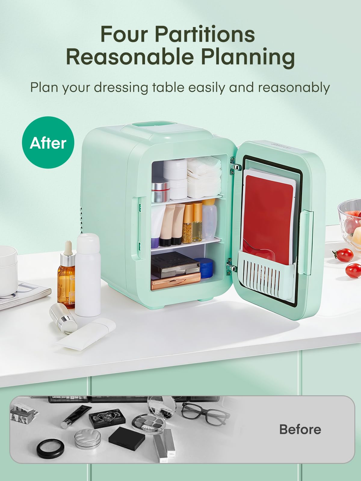 FOHERE Mini Fridge for Bedrooms, 5L/6 Can Portable Skincare Fridge