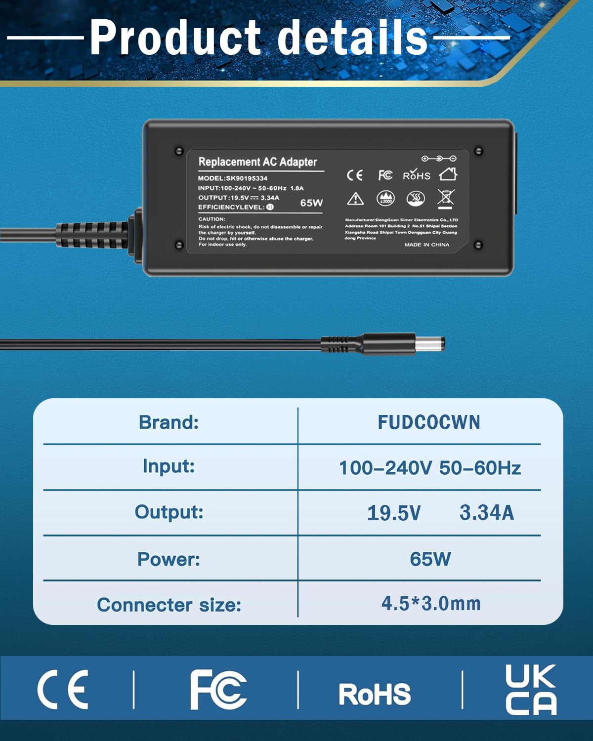 65W 45W Laptop Charger Compatible with Dell inspiron 11 13 14 15 17 3000 5000 7000 Series laptops Round Connects Chargers（ 4.5mm*3.0mm and 7.4 * 5.0mm）