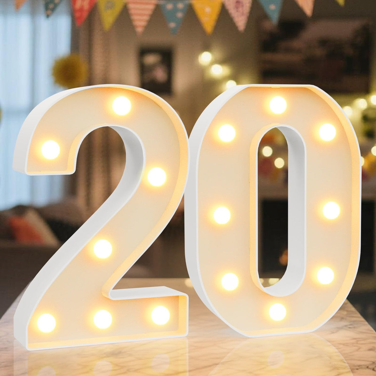 Ledido Pink Glitter Light Up Number 80 for 80th Birthday Decorations