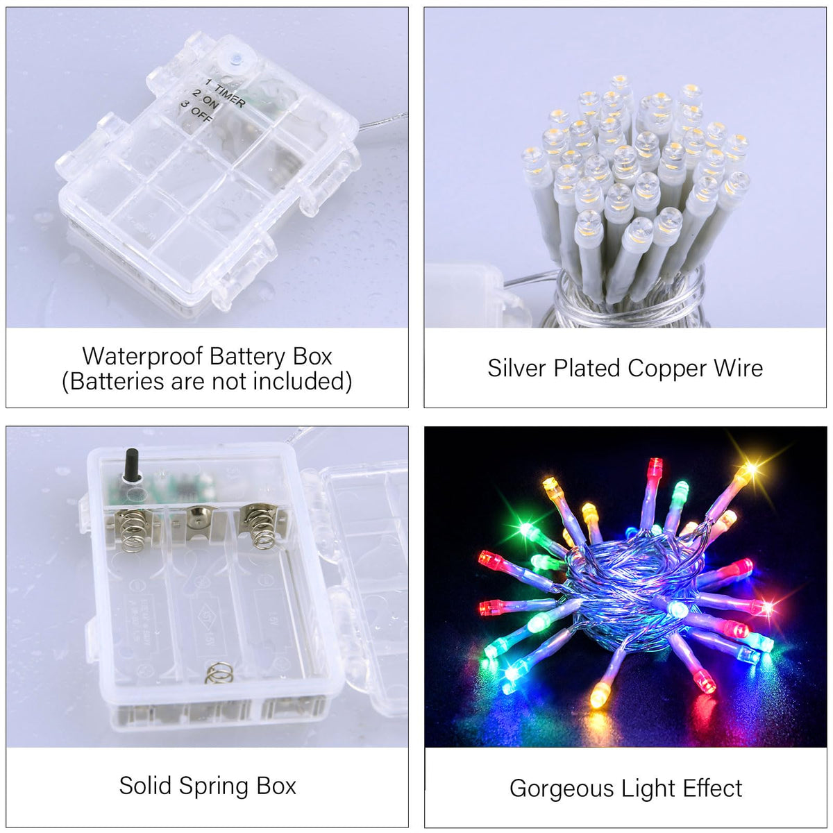 Dalugo Battery Fairy Lights, 3M 30 LED Warm White String Lights with 6h Timer, IP65 Waterproof Battery Powered Fairy Lights for Indoor Outdoor Christmas Decorations