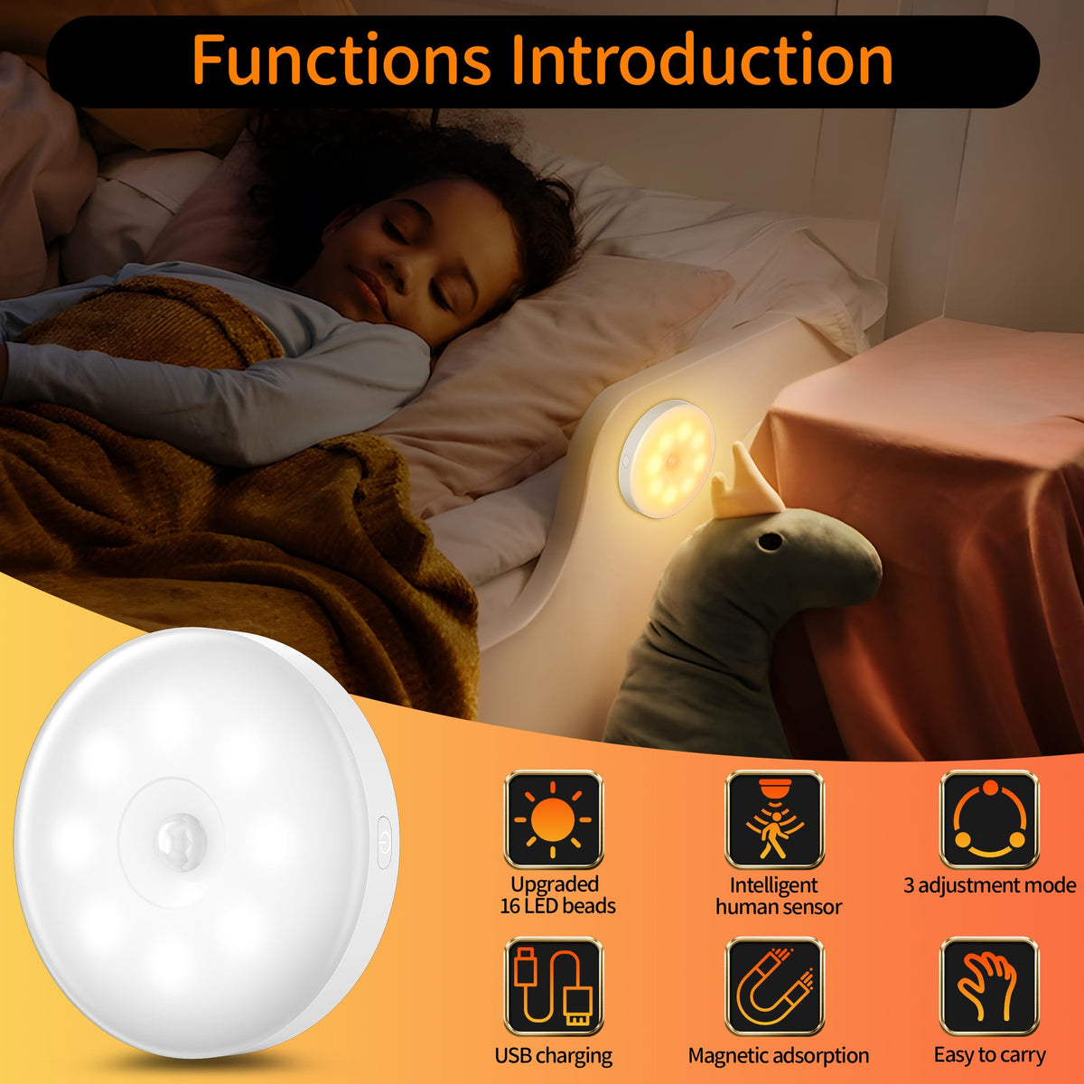 daphomeu 6 Pcs Motion Sensor Lights Indoor USB Rechargeable
