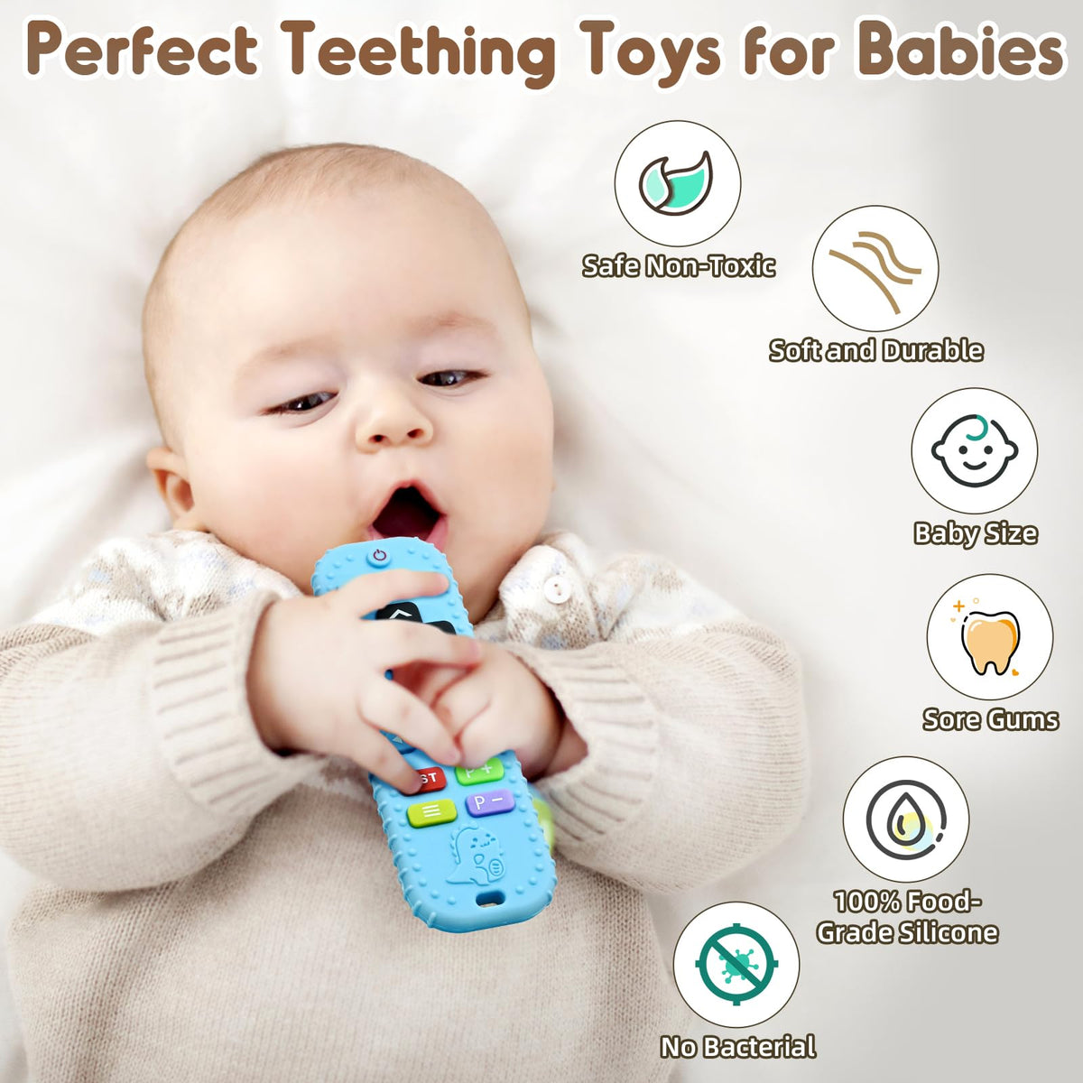 AiTuiTui Baby Teether for Teething Relief Baby Toys 0 3 6 9 12 Months, Sensory Silicone Remote Control Baby Teether Toy for Babies Newborn Infant Boy Girl Autism Toys for Baby Gifts