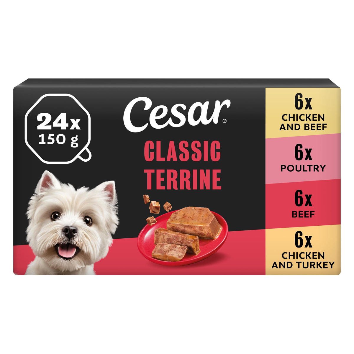 CESAR Pouch Selection in Jelly, Fresh Adult Wet Dog Food Pouches in Delicious Jelly with Succulent Meats and Vegetables, 48 x 100 g