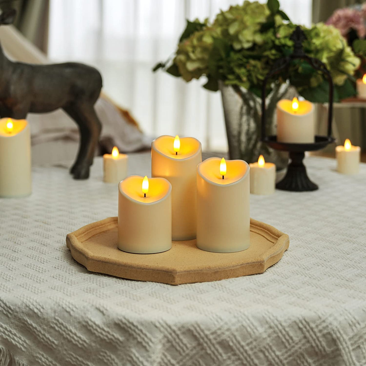 Homemory Outdoor Waterproof Flameless Candles, Dark Ivory, Set of 2, D 3"