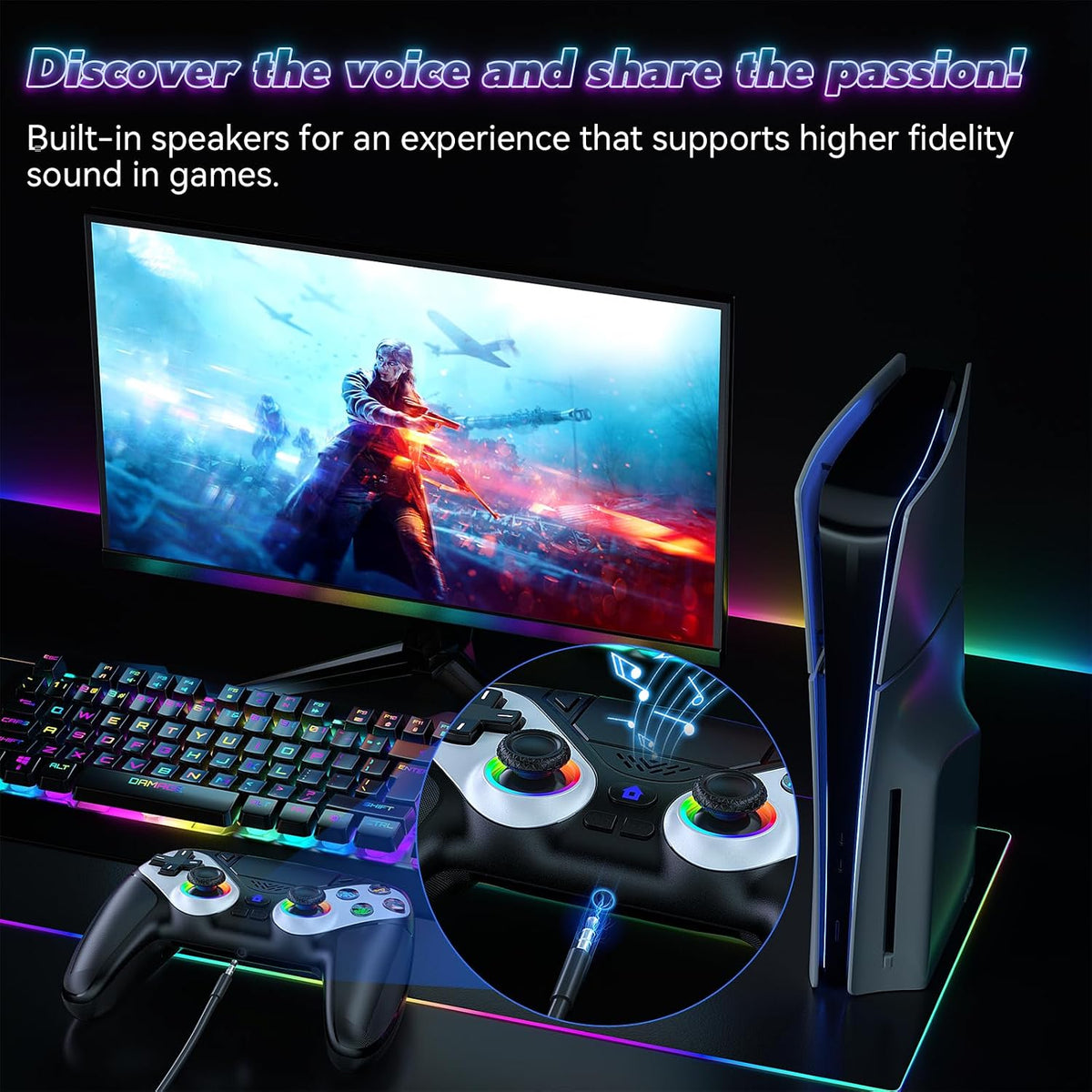 Nonbliep Wireless Controller for PS5/Slim/Pro/PC, Bluetooth Gamepad with Back Buttons, Speaker, Dual vibration, 6-Axis Sensor, Turbo, Macro, Touchpad and 3.5mm Audio Jack-Black