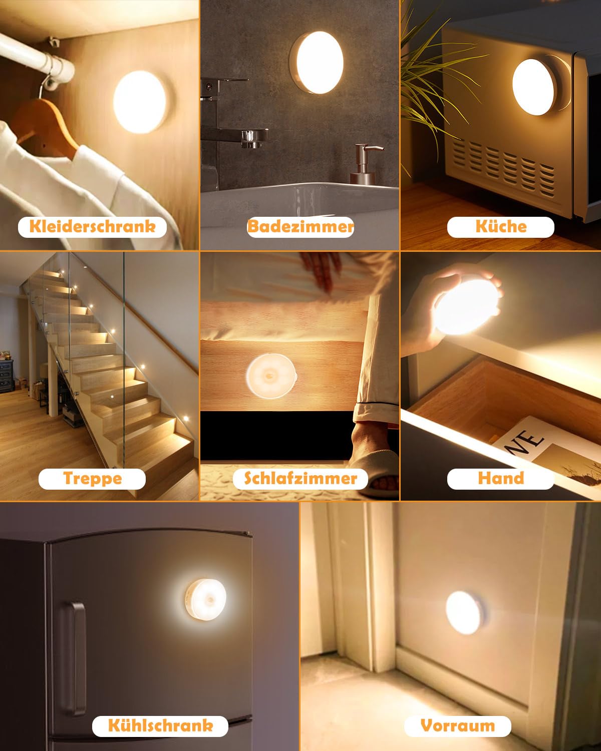 Motion Sensor Lights Indoor, 6 Pack Cupboard Lights, Stair Lights Night Lights, 3 Modes USB Charging Wall Lights, Magnetic Sensor Lights Indoors for Kitchen Stair Closet Under Cabinet