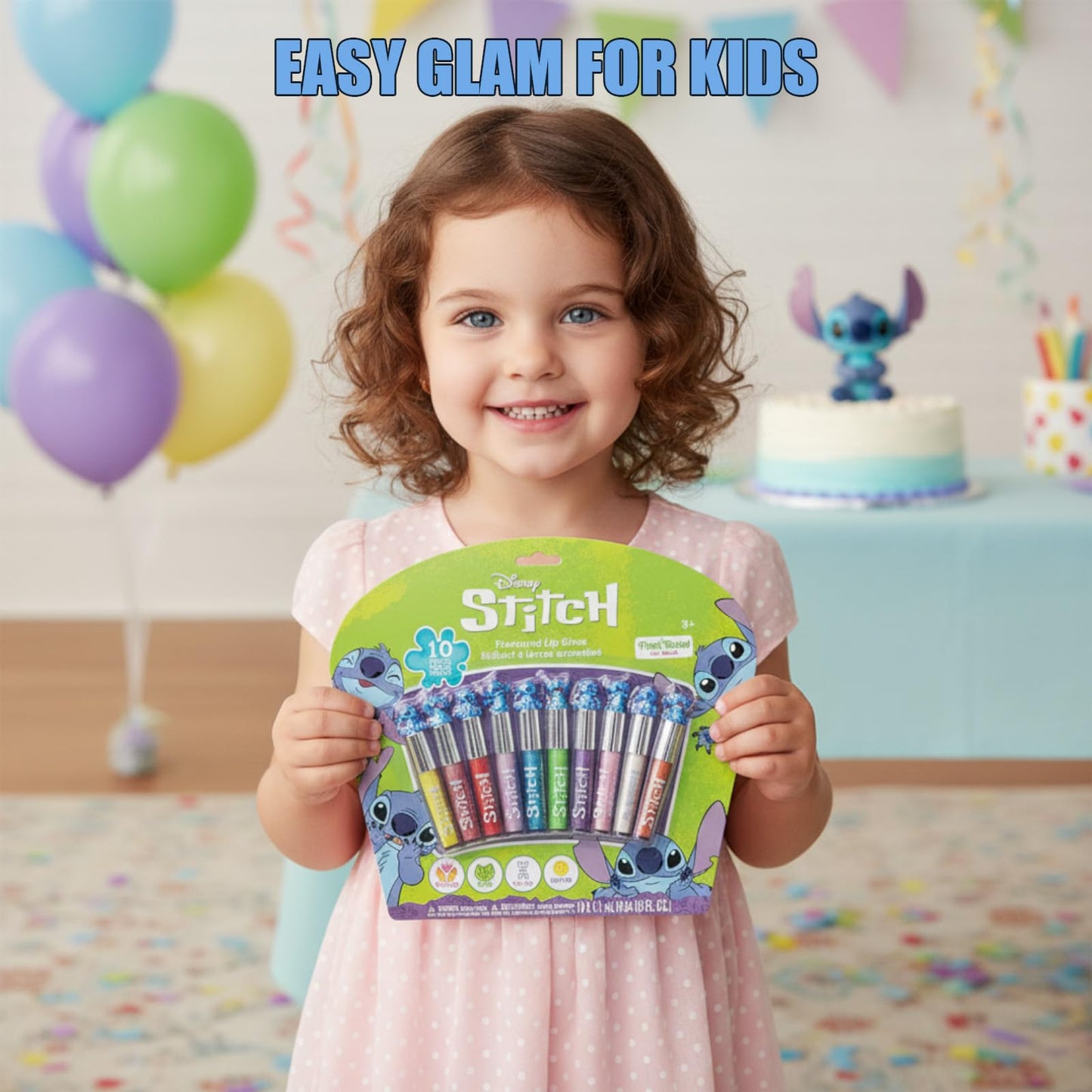 Stitch 10 Piece Plant Based Lip Gloss, Girls Party Favours, First Makeup Set for Girl, Perfect for Parties, Sleepovers and Birthday Gifts, Ages 3+, by Townley Girl