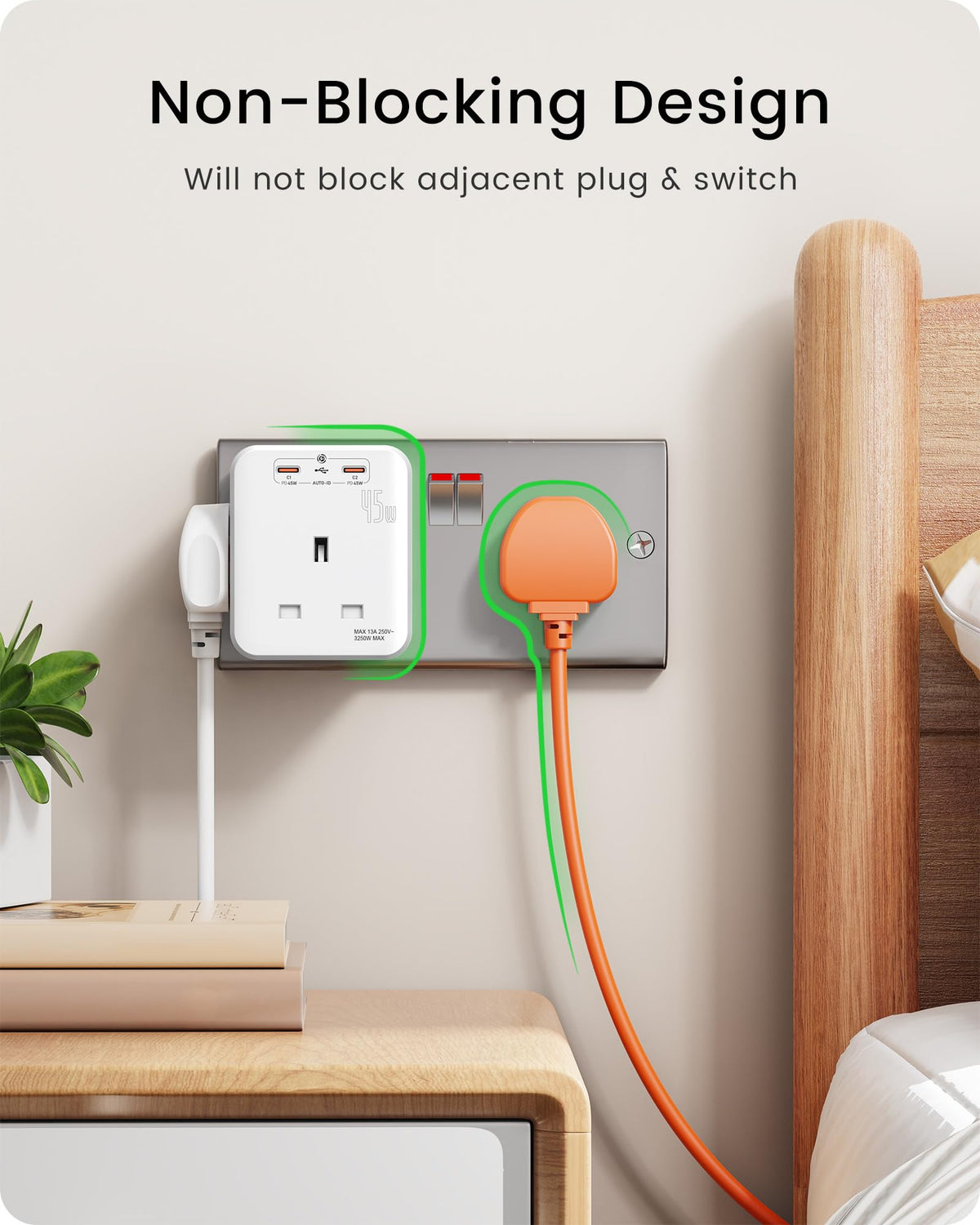 LENCENT Multi Plug Extension with 2 USB, 3 Way 3 Plugs Socket Adapter