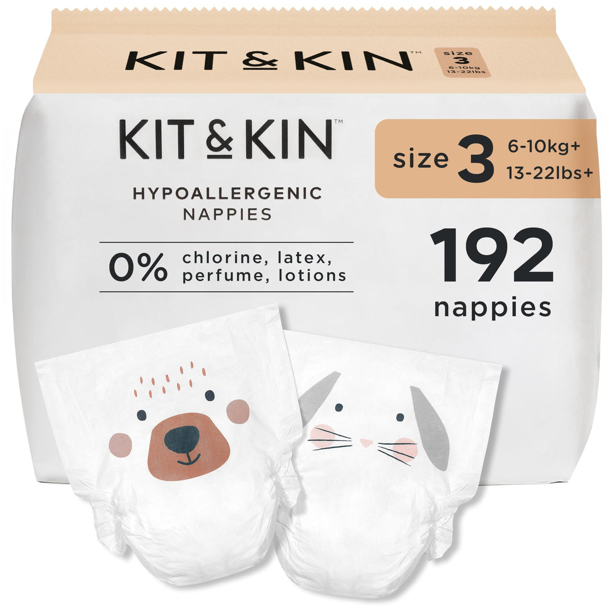 Kit & Kin Premium Baby Nappies Size 4 | 9-14 kgs / 20-31 lbs | Pack of 256 Nappies | Plant-Based Materials On Baby's Skin | Hypoallergenic | Superior up to 12 Hour Leak Protection