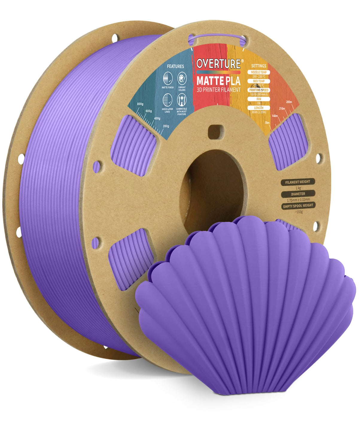 OVERTURE Matte PLA 3D Printer Filament 1.75mm, 1kg Light Brown