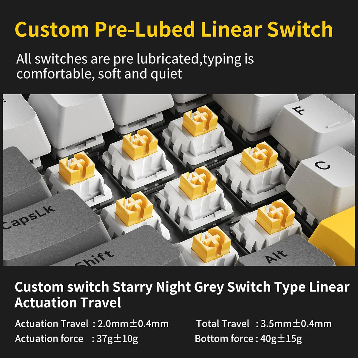 AJAZZ AK820 Wired Mechanical Keyboard, 75% Gaming Keyboard with Volume Control Knob, PBT Keycaps, 82 Keys, Five-Layer Sound Insulation Pad, South-Oriented RGB, Full-Key Hot Swap, Black Grey Yellow