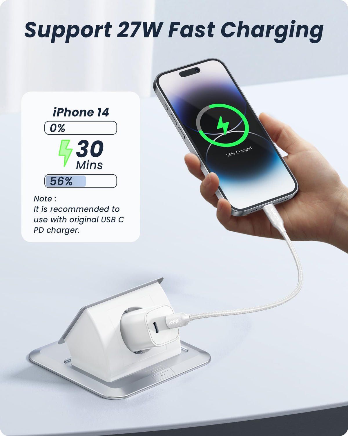 RAVIAD USB C to Lightning Cable 1M [MFi Certified]iPhone Fast Charger Cable