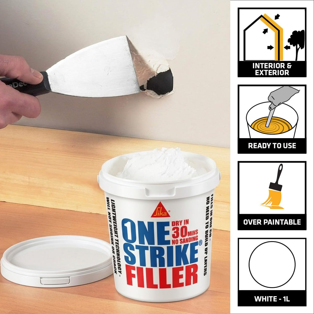 Sika One Strike Multi-Purpose Ready to Use Filler, White, 1 Litre