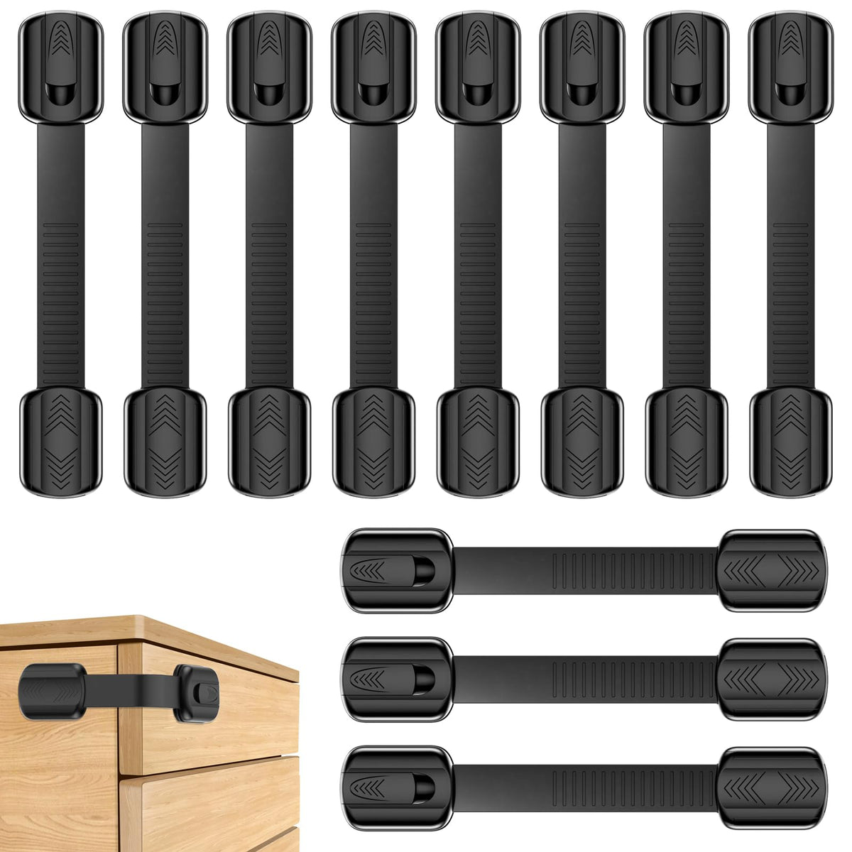 Adjustable Child Locks for Kitchen Cupboards 10 Pack - White