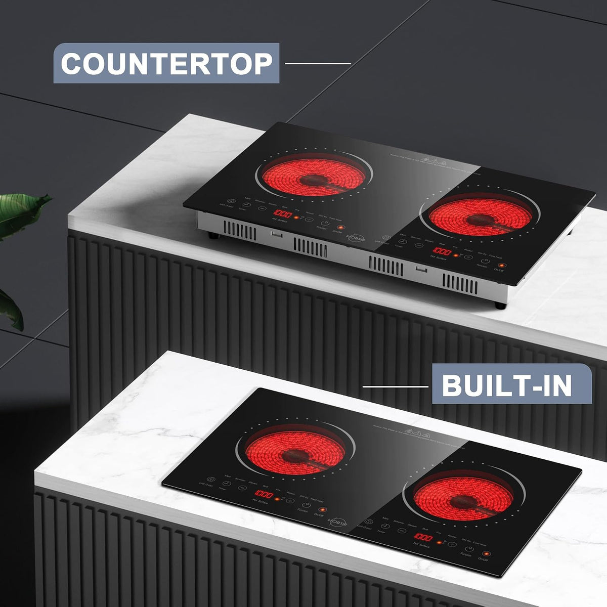 Hobsir Plug in Ceramic Hob, 2 Ring Electric Hob 60 cm
