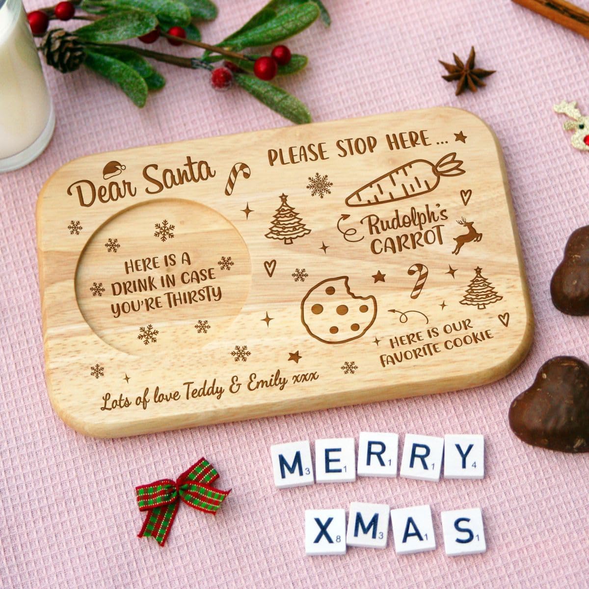 Personalised Engraved Santa's Wooden Board Father Christmas Xmas Eve Treat Plate Santa Wooden Board Santa Plate Santa Snack Board
