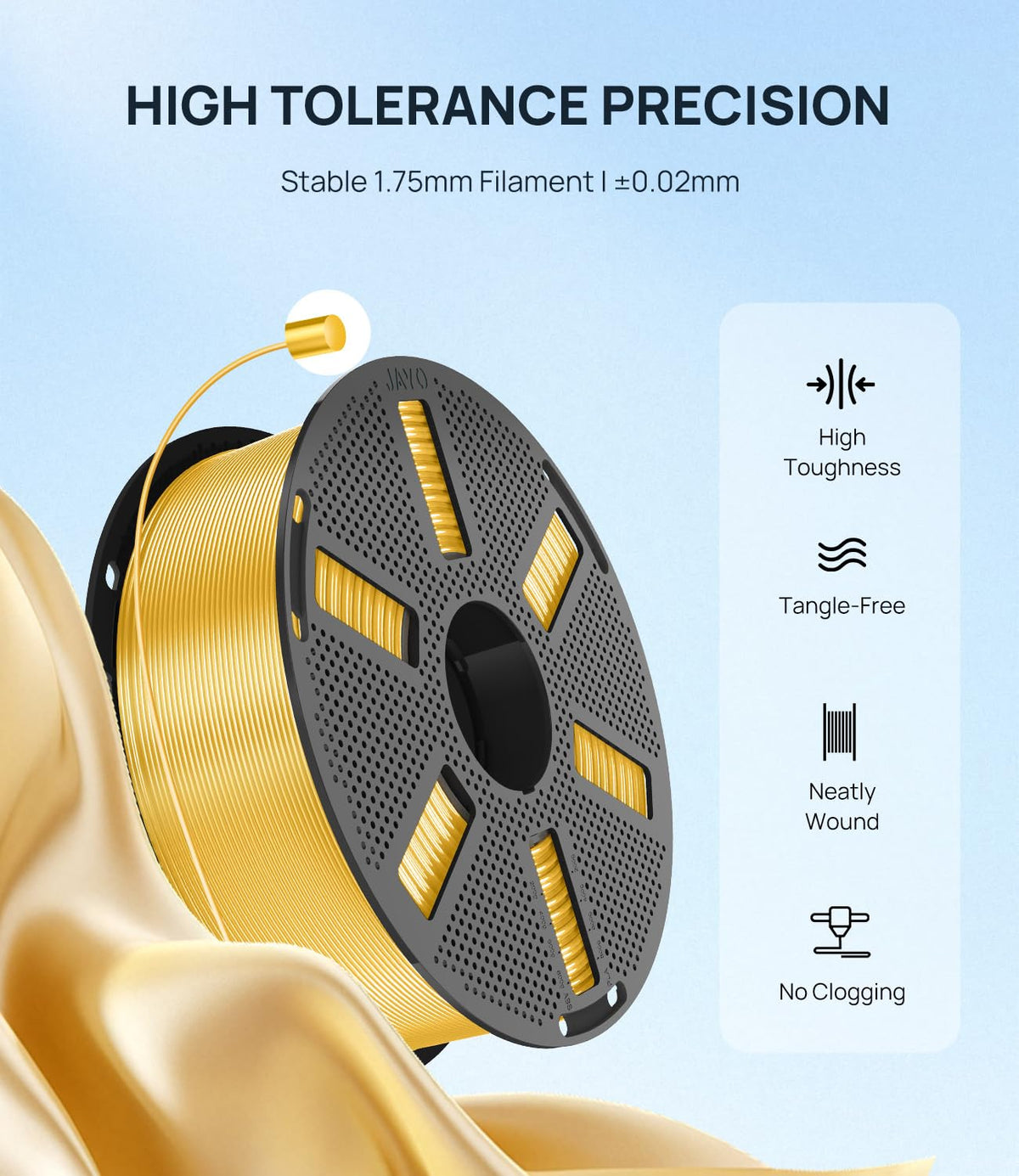 JAYO PLA+ 3D Printing Filament 1.75 mm, 1.1KG (2.4lbs) Spool Black