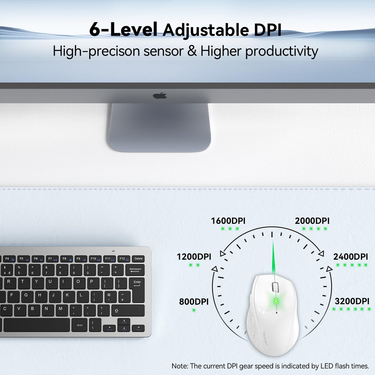 TECKNET Wireless Mouse for Laptop, 4800 DPI Optical Computer Mice with 6 Adjustable Levels, 30 Months Long Battery Life 2.4G Cordless USB Silent Mouse for Notebook, PC, Office Home Work -Grey
