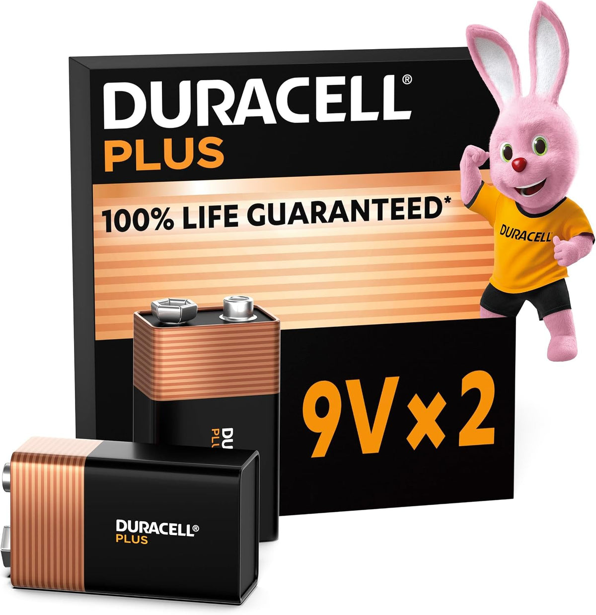 DURACELL Plus 9V Alkaline Batteries (2 Pack) 6LR61