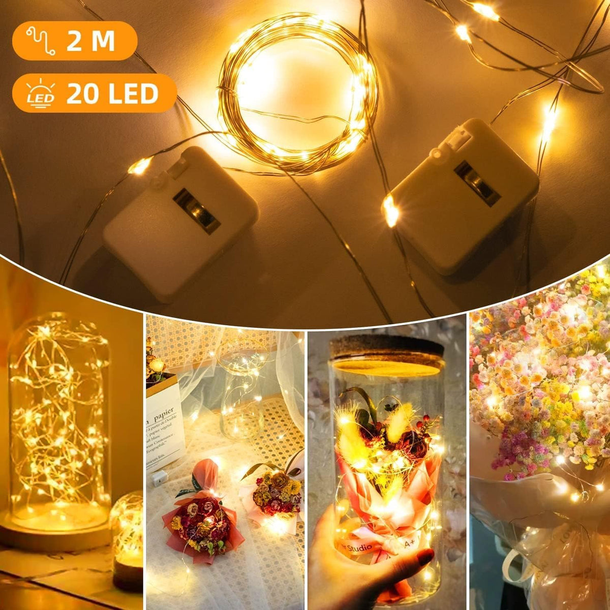 btfarm 12 Pack 3 Modes Fairy Lights Battery Operated, 2M 20LED String Light