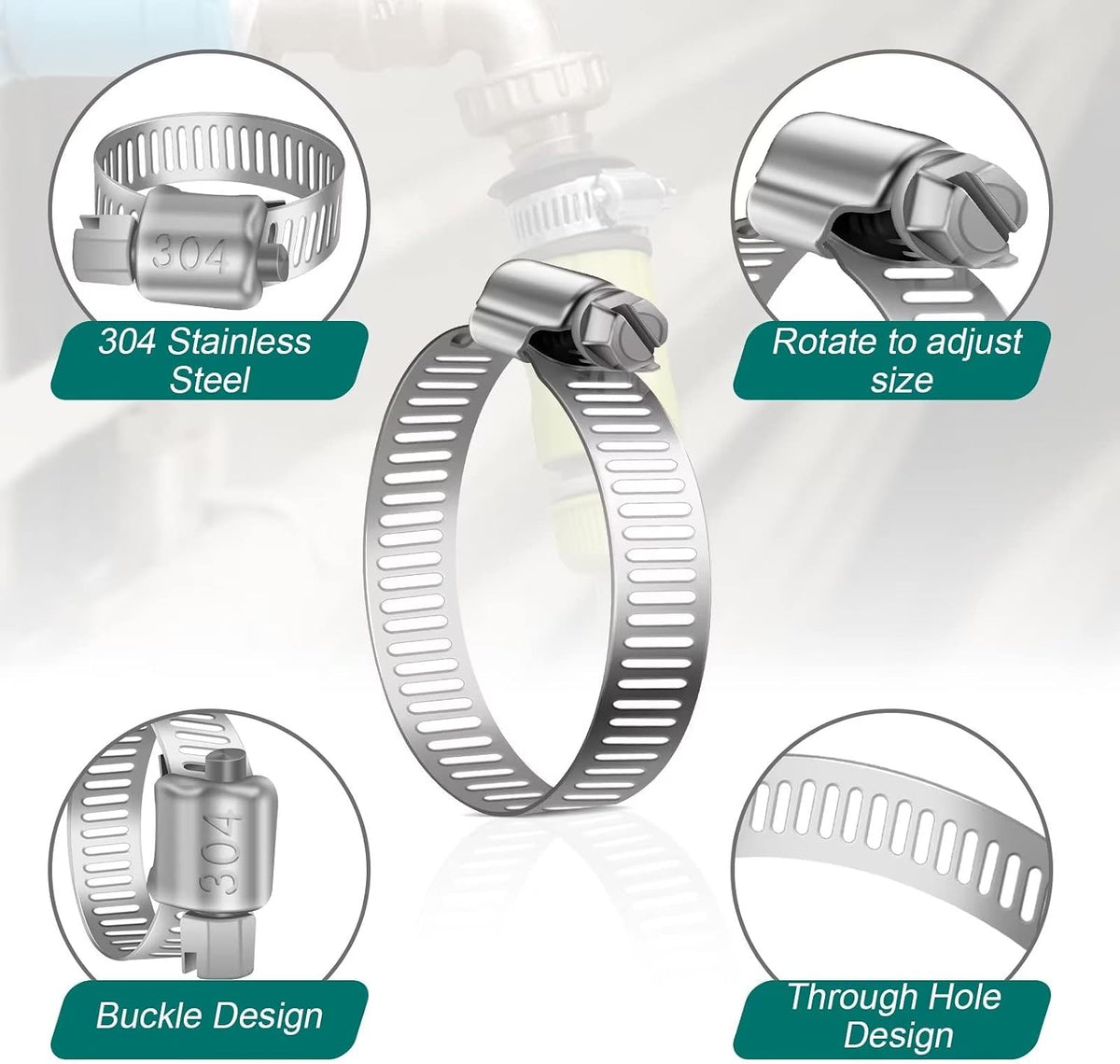 Hose Clips 141-165mm, 4 Pcs Hose Pipe Clips Stainless Steel 304