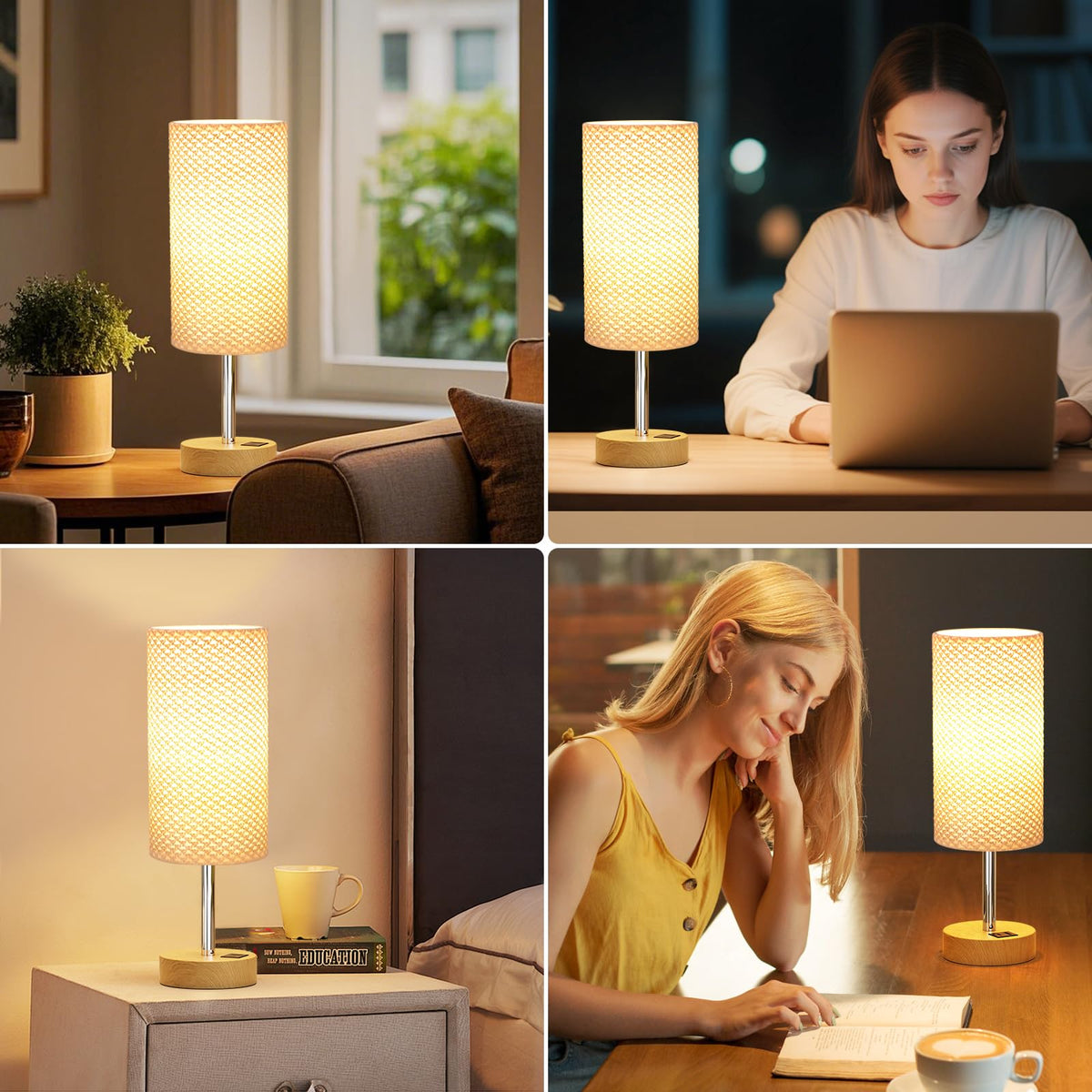 Aooshine Grey Table Lamp, 3-Way Dimmable, USB A + C Charging