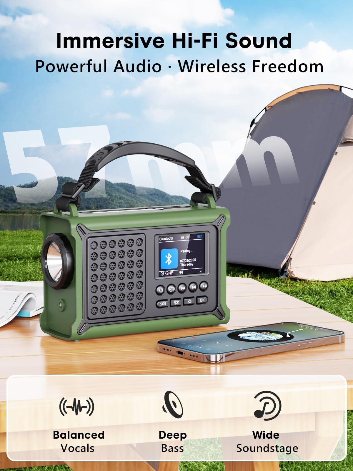 ROCAM DAB Wind Up Radio Solar Battery Torch 12000mAh Rechargeable Battery