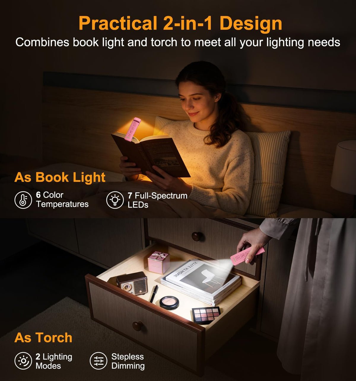 Gritin 2026 Gen 2 Rechargeable Book Light,2-in-1 Reading Light & Torch