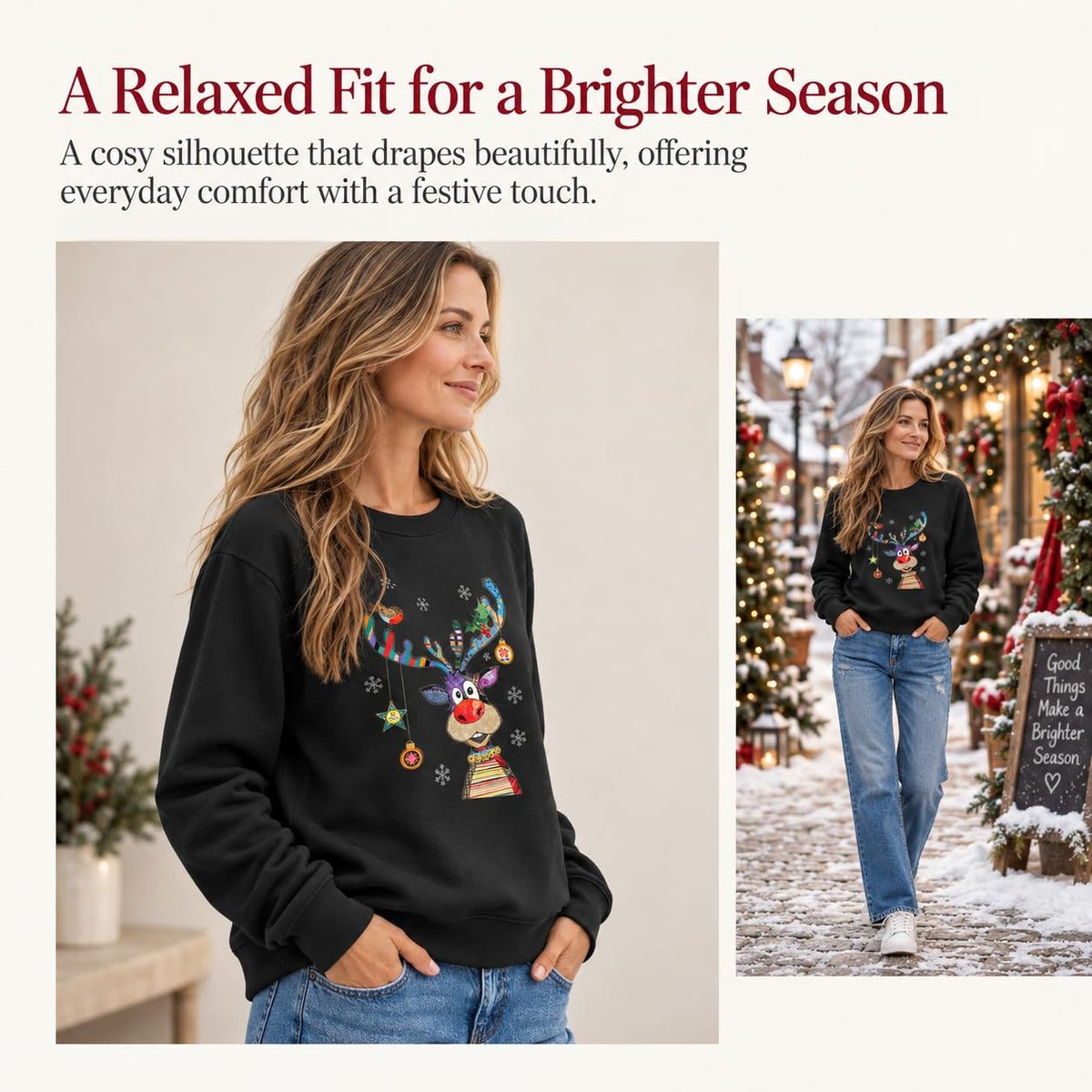 Christmas Jumpers Women Reindeer Graphic Print Sweatshirts Ladies Xmas Tops