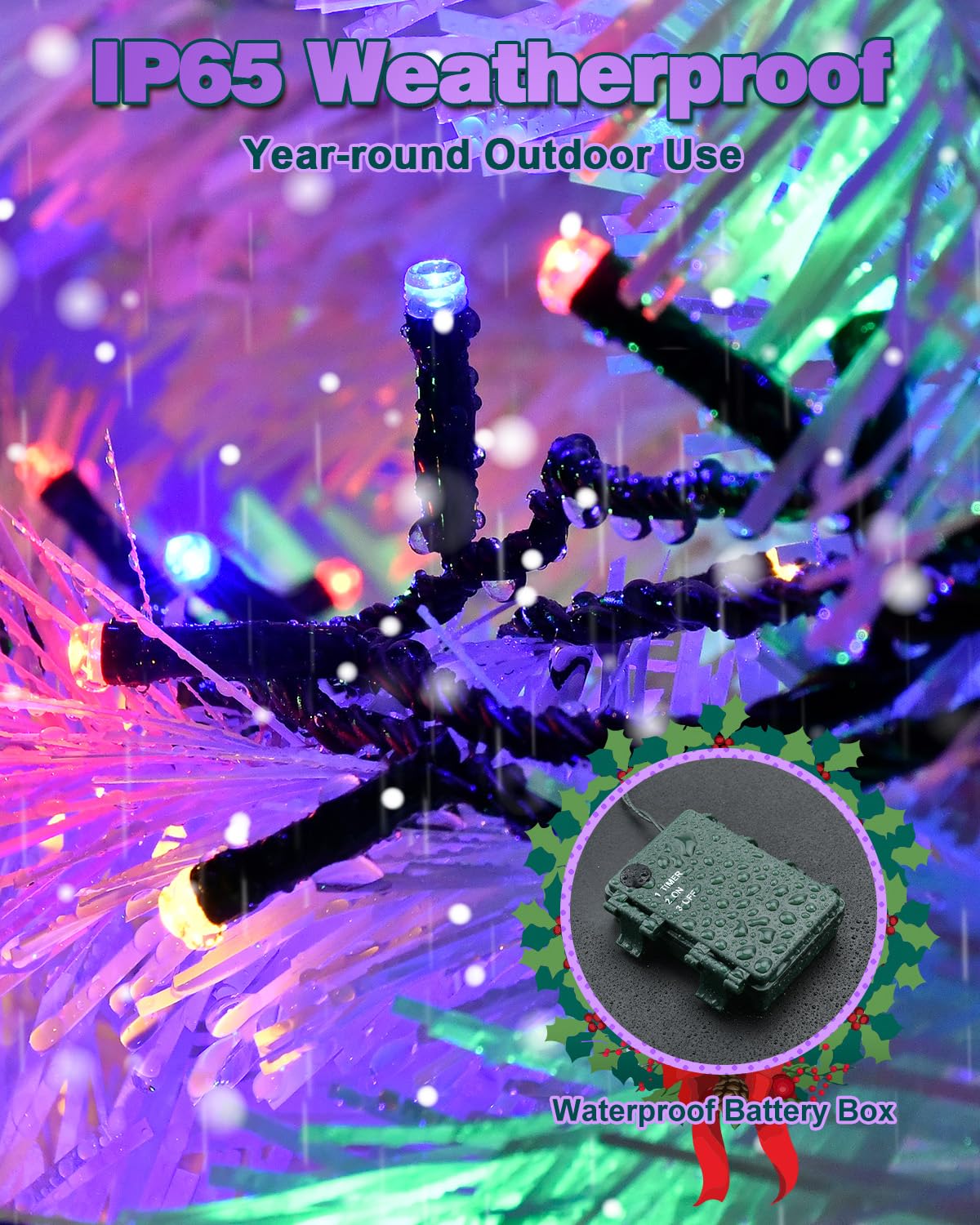 Dalugo Halloween Decoration Lights, 5M 50 LED Orange Purple White Fairy Lights with Timer, IP65 Waterproof Battery Powered Lights for Indoor Outdoor Autumn Halloween Decorations(Green Wire)