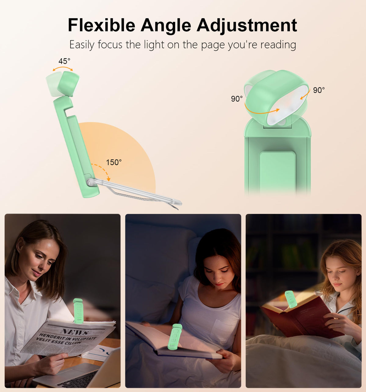 Gritin Book Light Rechargeable, Reading Light Lamp Clip on Books
