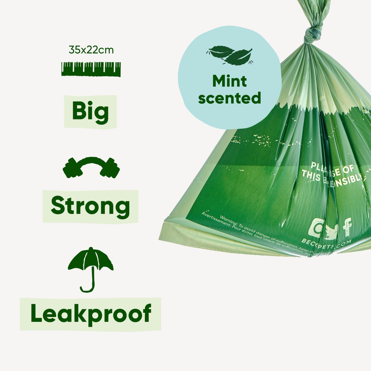 Beco Dog Poo Bags, 94% Recycled Plastic, Unscented Refill Rolls, 270 Bags