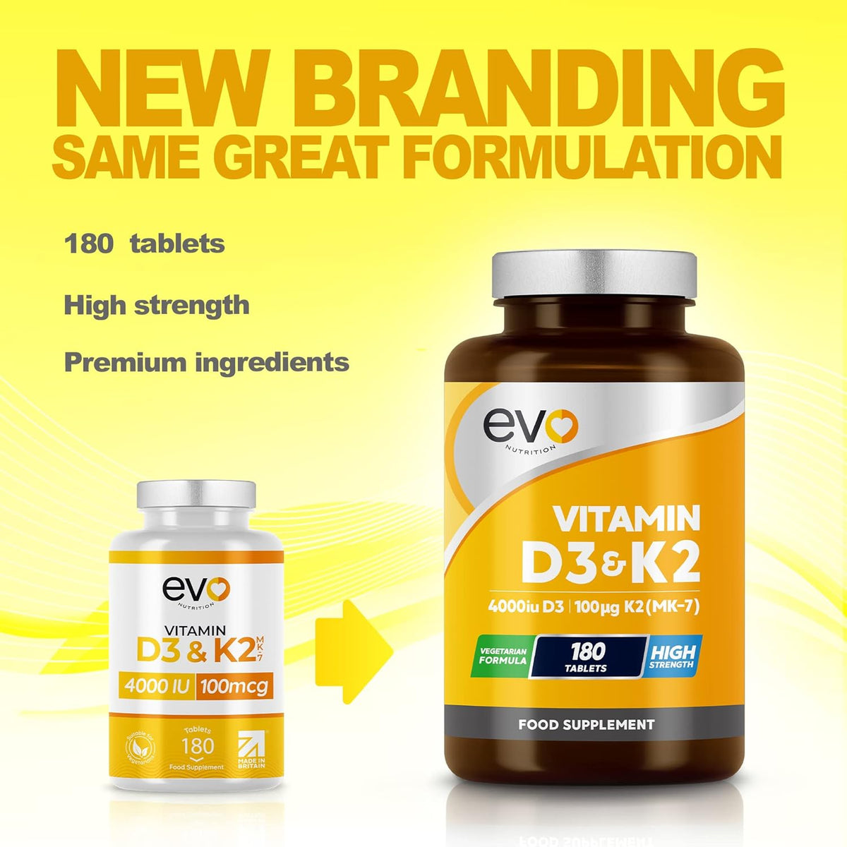 EVO Nutrition Vitamin D3 4000IU & K2 100mcg MK7, 180 Vegetarian Tablets