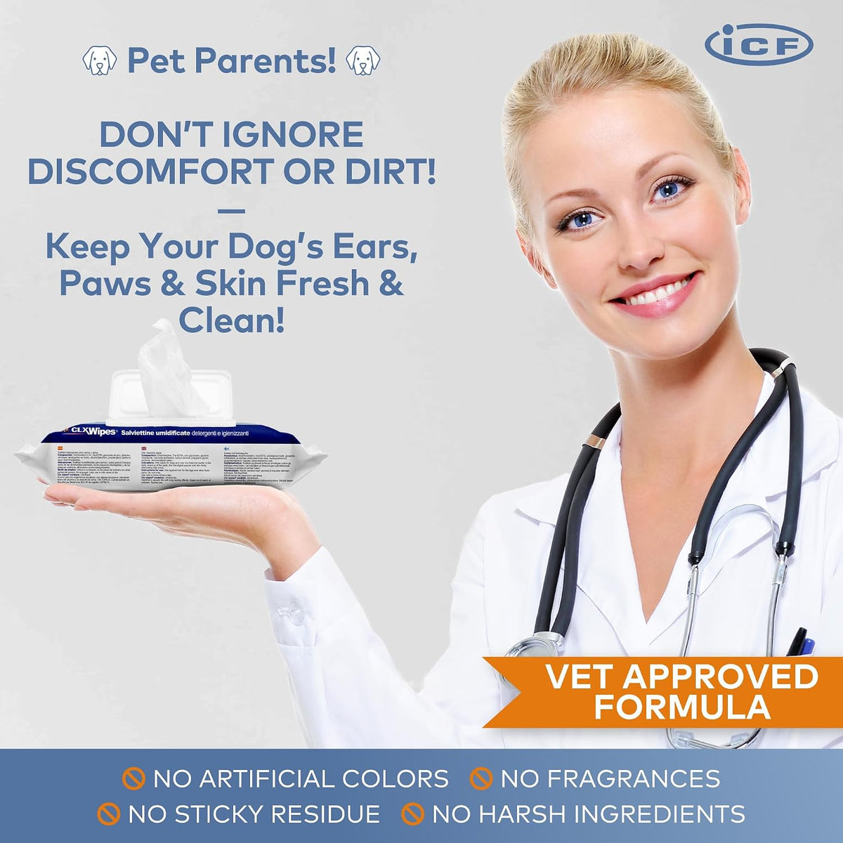 CLX Chlorhexidine Dog & Cat Wipes, Paw, Face & Skin Fold Cleaning, 40 Pack