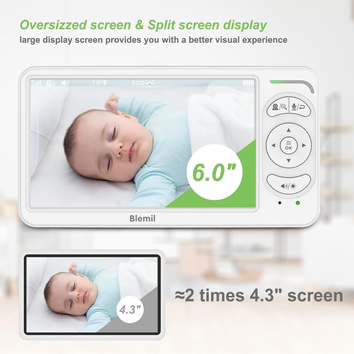 Blemil Baby Monitor with Camera, 6'' IPS Screen Baby Camera Monitor No WiFi