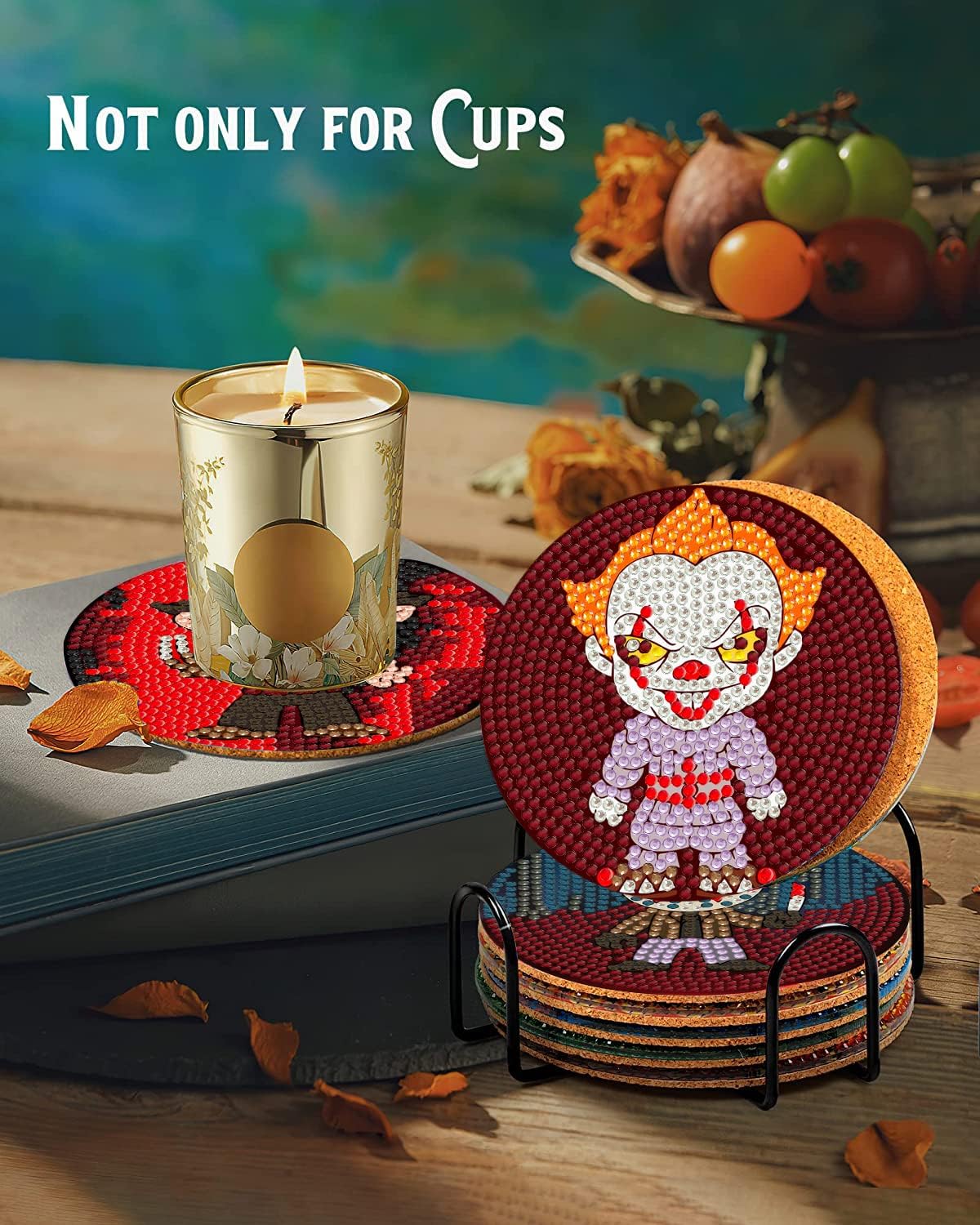 8Pcs Diamond Painting Coasters with Holder,DIY Cocktail Life Coaster Diamond Art Kits for Adults Kids,Beginners Round Full Drill Diamonds Art Craft Supplies