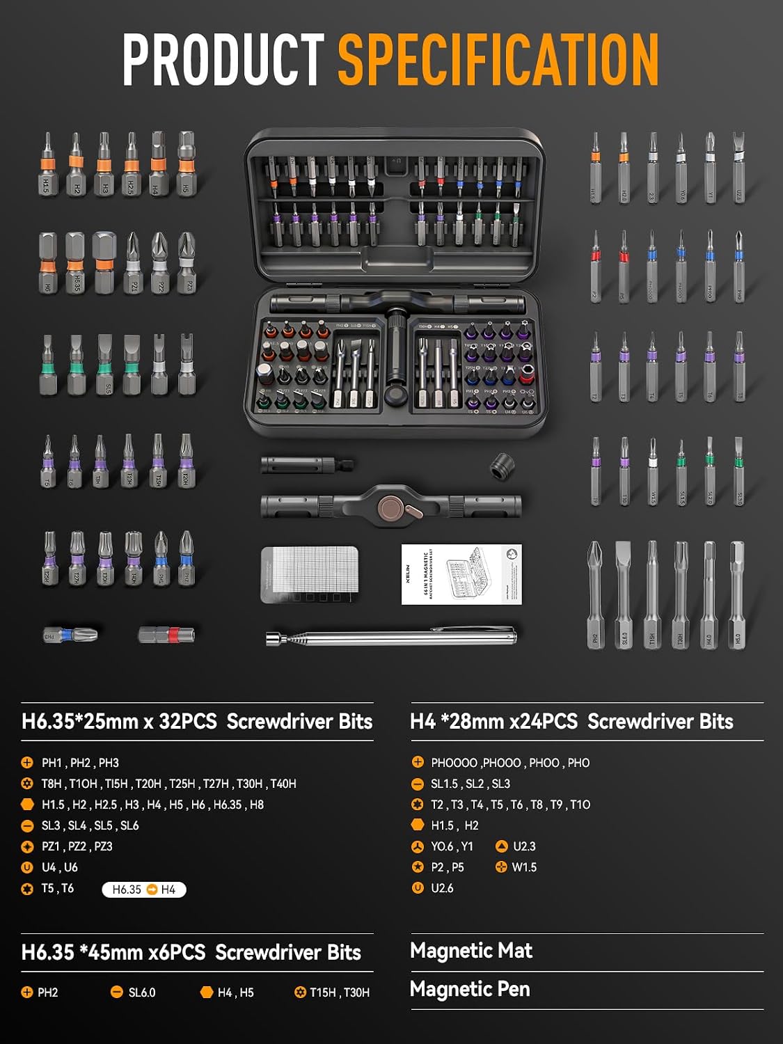 KELIN 68 in 1 Magnetic Ratchet Screwdriver Set, Multi Bit Ratcheting Torx Screwdriver Sets, Nut Drivers, Gifts for Men Who Have Everything, Stocking Fillers for Men Gifts for Him Dad