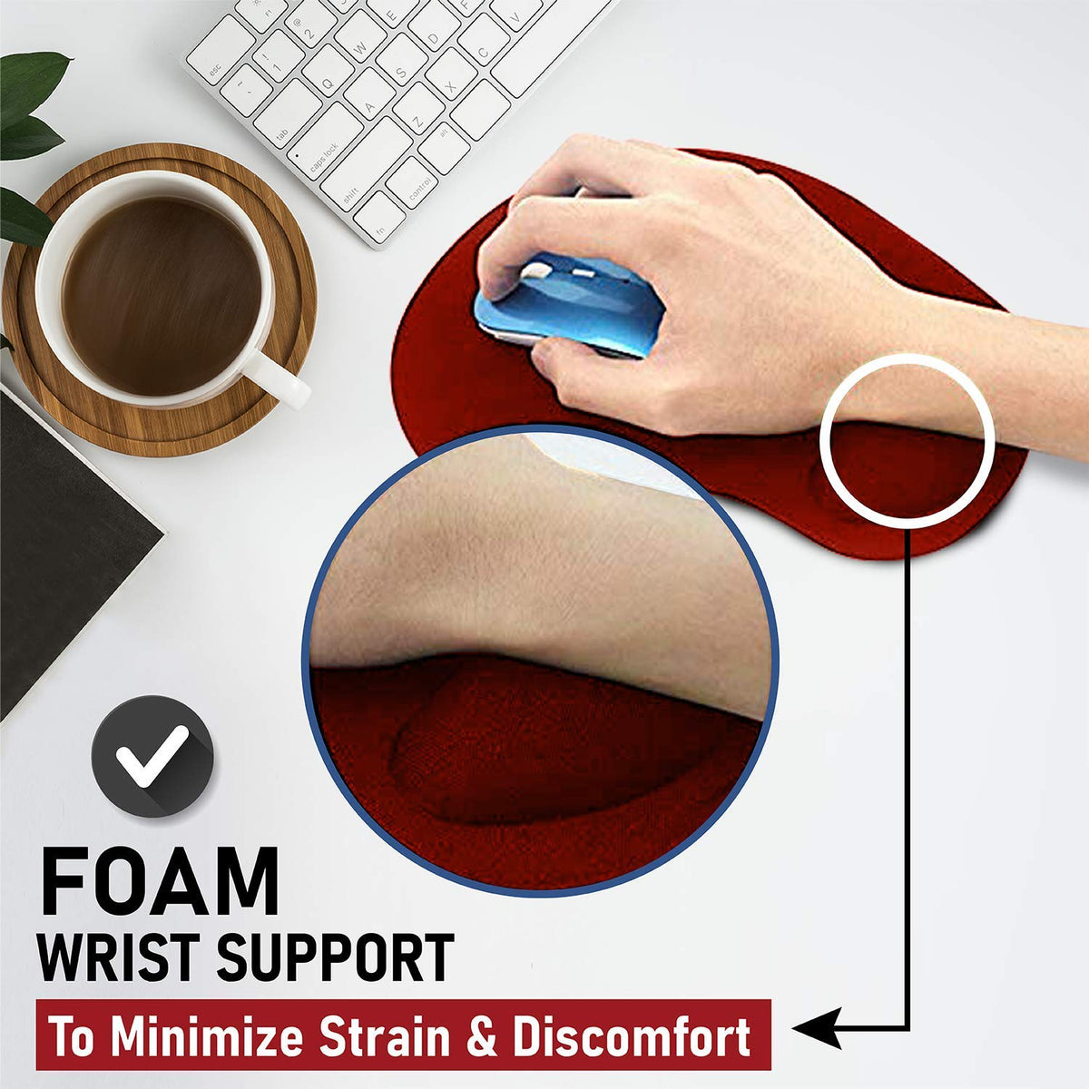 Mouse Mat ANTI-SLIP COMFORT MOUSE PAD MAT WITH GEL FOAM REST WRIST SUPPORT FOR PC LAPTOP (Blue, Regular)