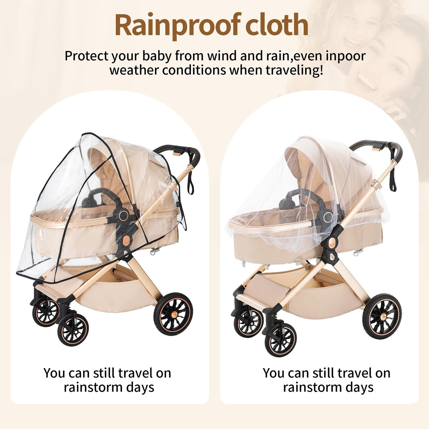 BEBBY Stroller 3-in-1 Baby 3 in 1 with Seat with Foldable Aluminium Frame, Compact Stroller with Adjustable Armrests, Combined Strollers,High Landscape Travel Pushchair (gen-H9-PINK, H9)
