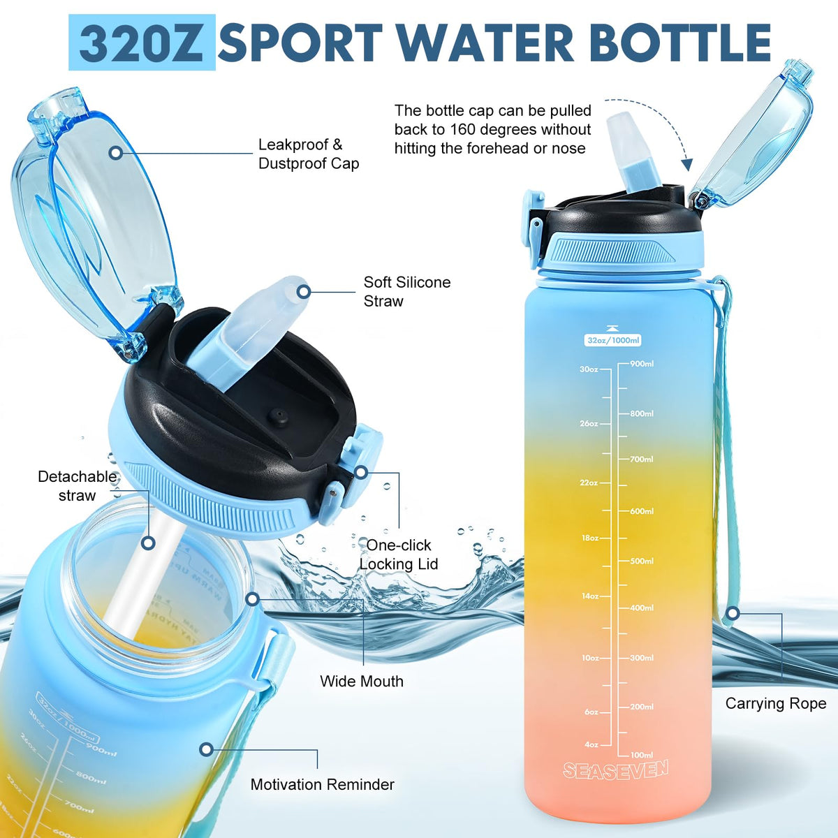 SEASEVEN Flat Water Bottle 750ML for Gym,School Office(Flat Pink)