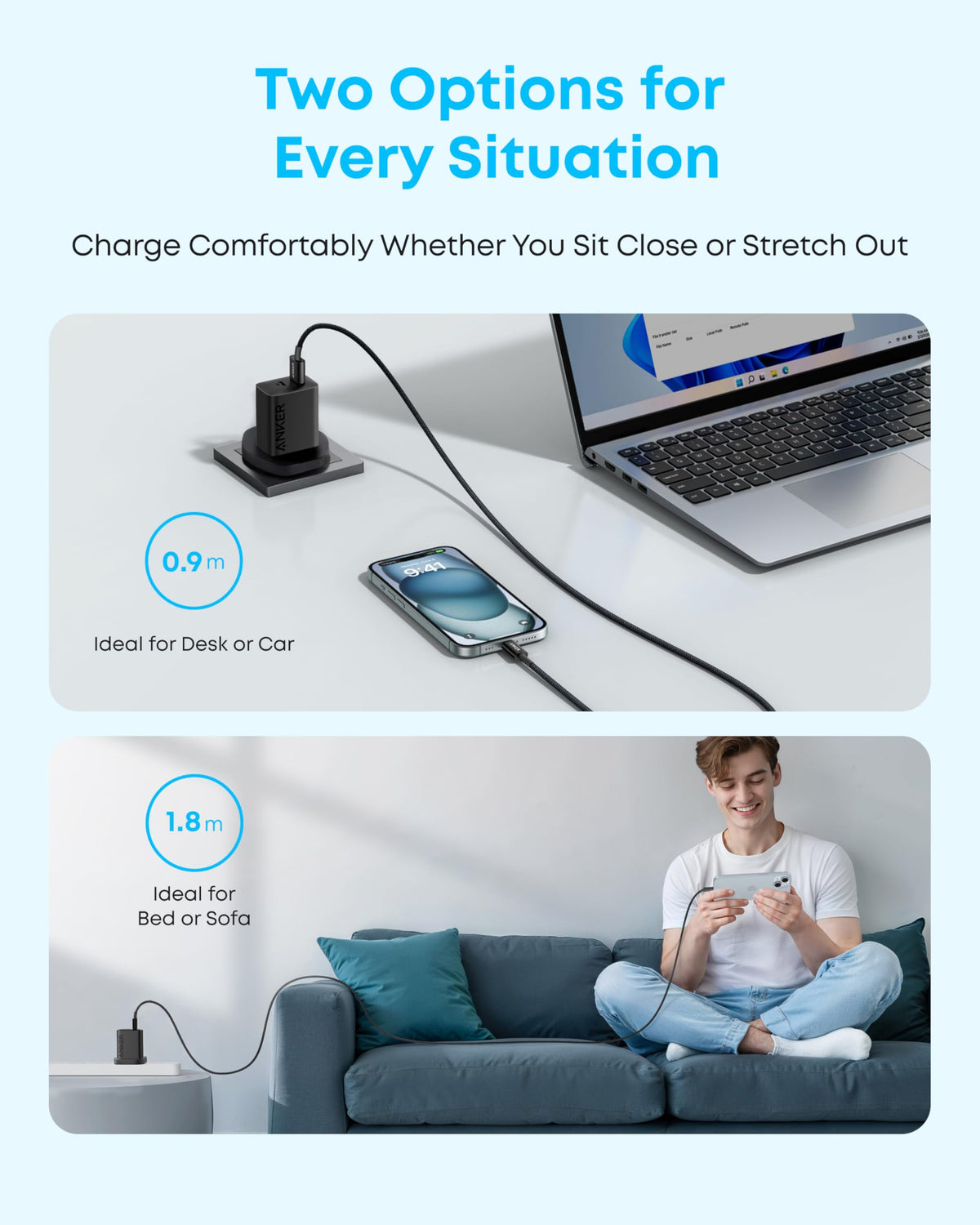 Anker USB C Charger Cable, 2-Pack 6 ft (1.8 m) USB to USB C Cable, USB A to USB C Braided Phone Charger Cable for iPhone 17/16/15, iPad Pro, Samsung Galaxy, and More(Black)
