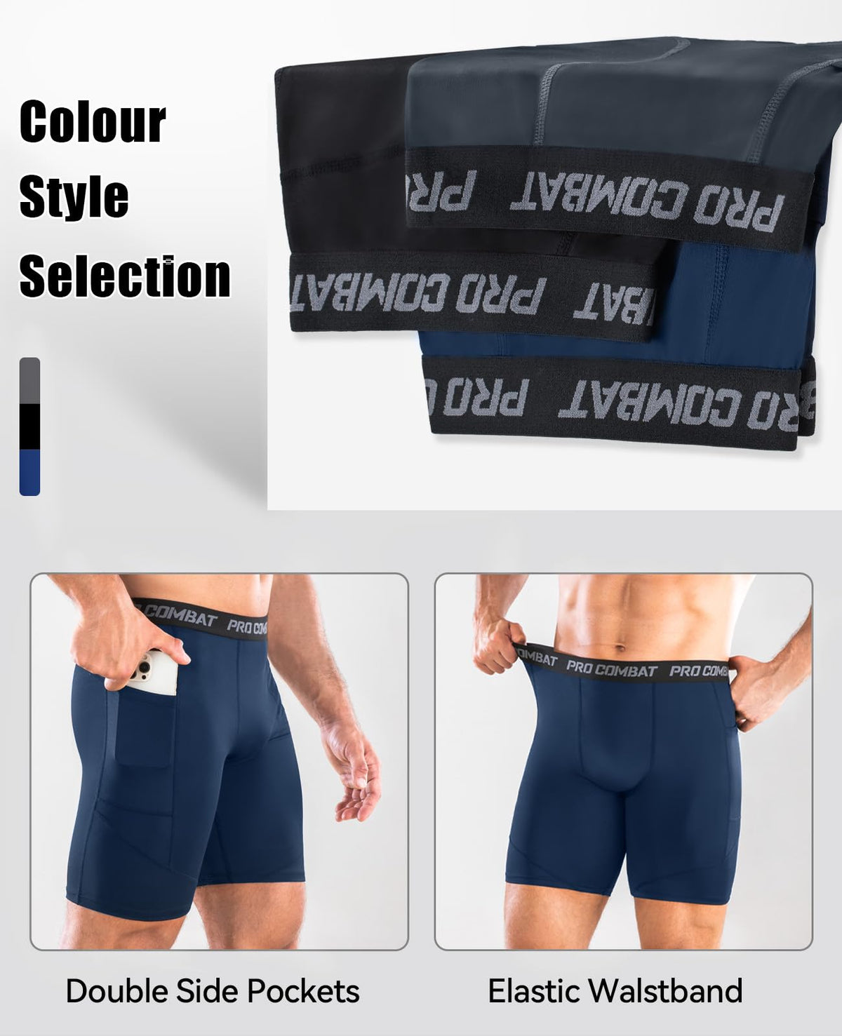 Niksa Compression Shorts Men, 1 Pack or 3 Packs Gym Running Shorts with Pockets Sports Anti Chafing Underwear Base Layer Shorts Quick-Drying Fabric Undershorts Men’s Workout Shorts
