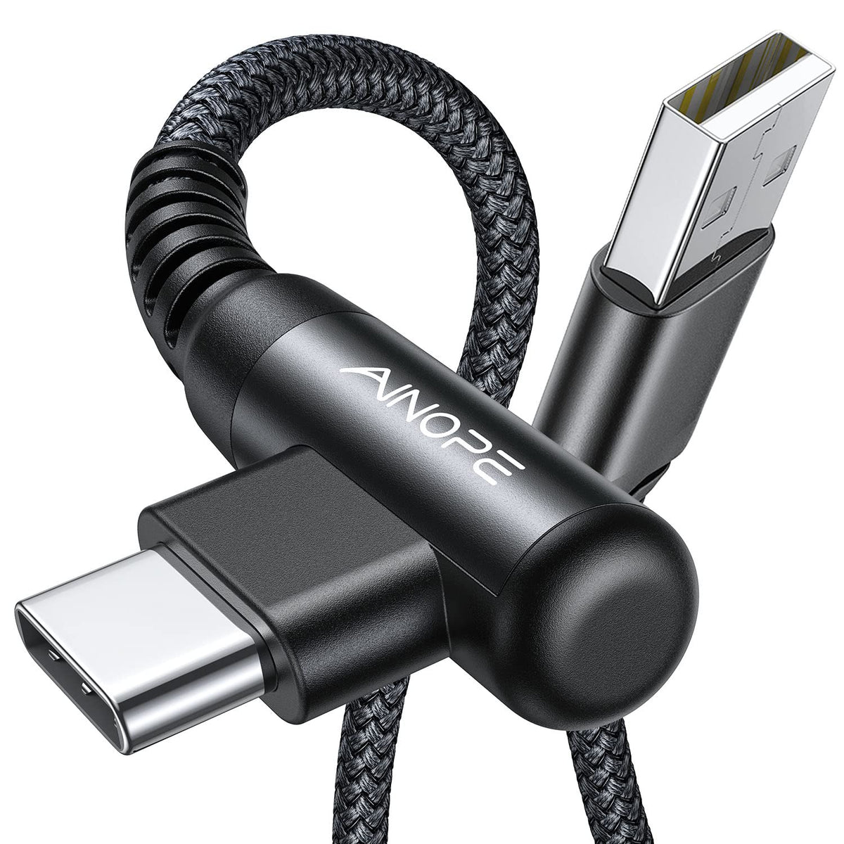 AINOPE USB C Charger Cable,(2Pack 2M) 3.1A Right Angle USB to USB C Cable