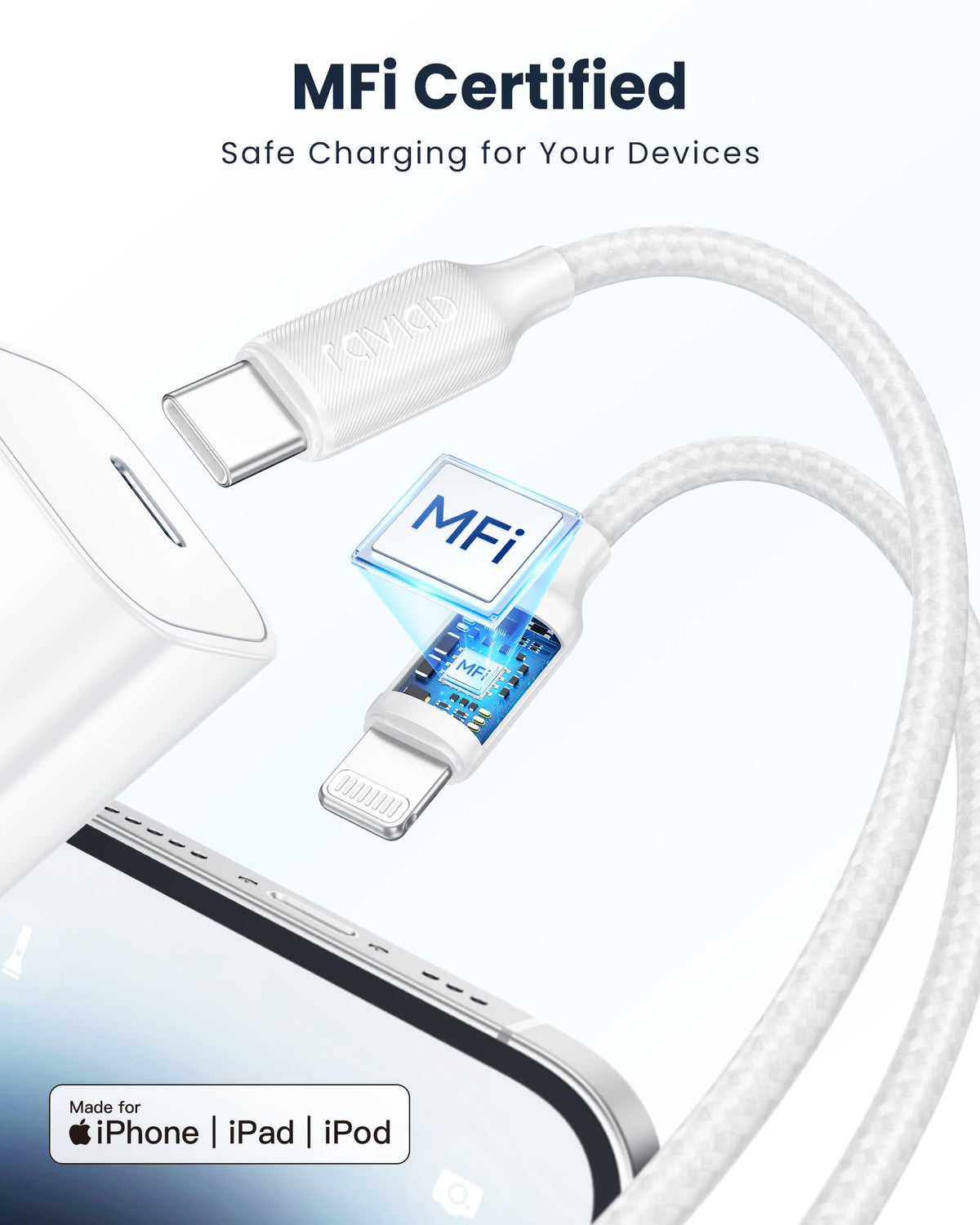 RAVIAD USB C to Lightning Cable 1M [MFi Certified]iPhone Fast Charger Cable
