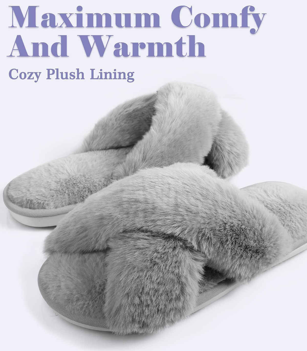 Ankis Women Slippers Fluffy Slippers Memory Foam, Cross Band Furry Open Toe Slippers Cozy Plush Home Shoes Indoor Outdoor Anti-Slide Slipper