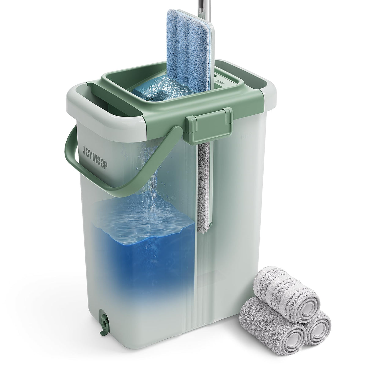 JOYMOOP Mop and Bucket with Wringer Set, Hands Free Flat Floor Mop and Bucket, with 3 Washable Microfiber Pads, Wet and Dry Use, Floor Cleaning System