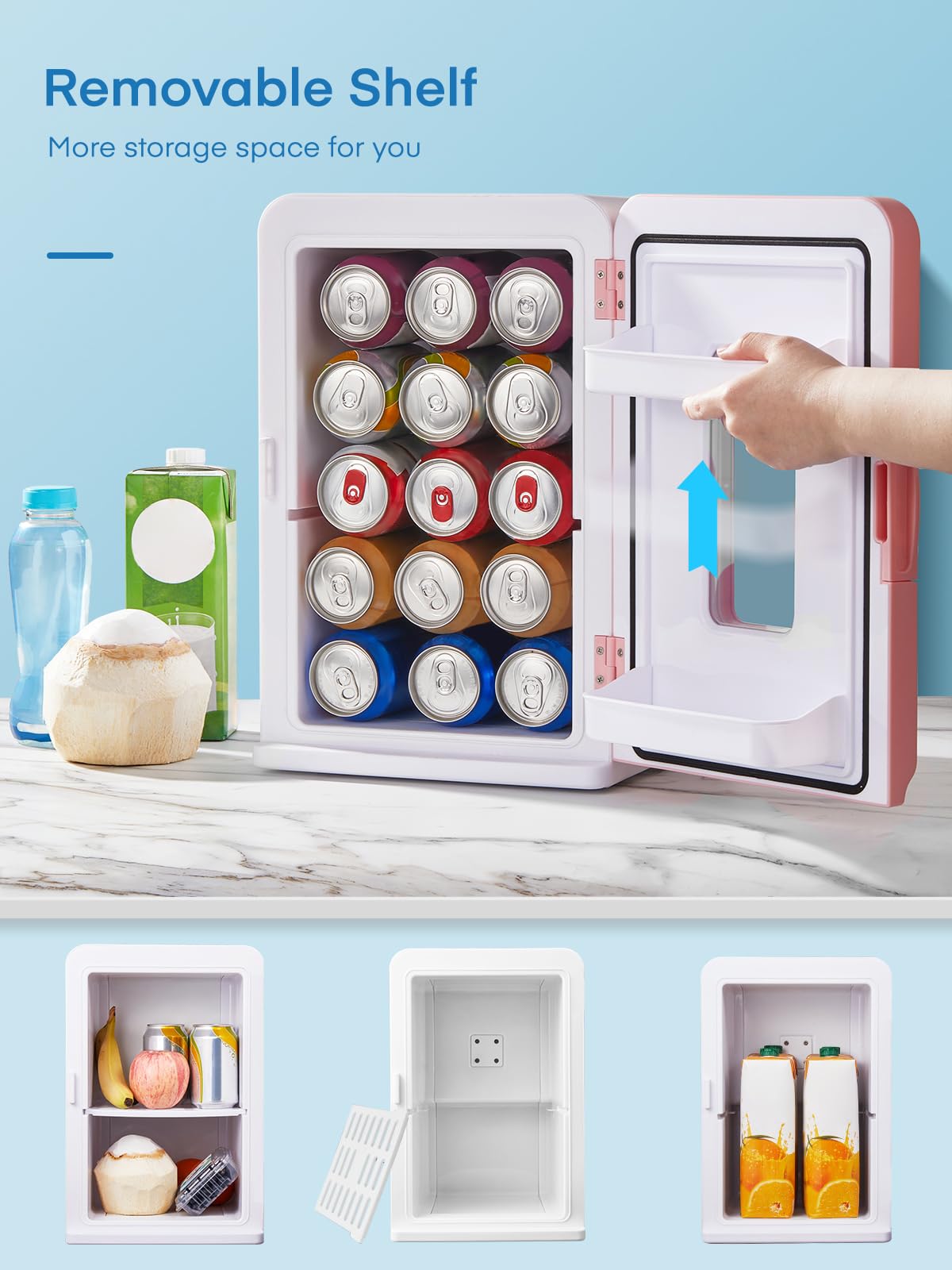15L Mini Fridge for Bedroom，Hold 21 Cans,38dB Low Noise Small Fridge