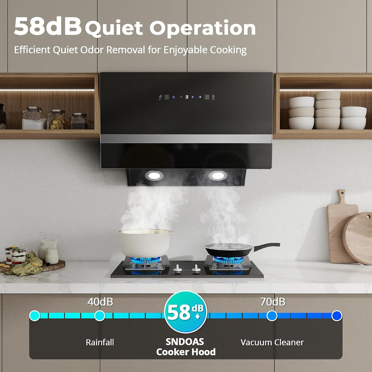 SNDOAS 90cm Cooker Hood, A+++, 450m³/h, 3 Speed & Booster, Black