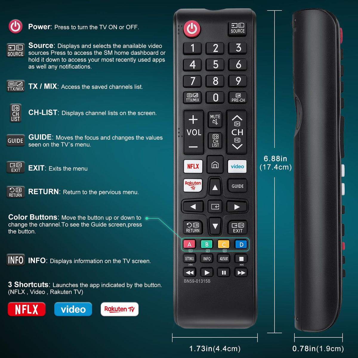 Universal-for-Samsung-Smart-TV-Remote, for Samsung Curved Qled Frame 4K TV