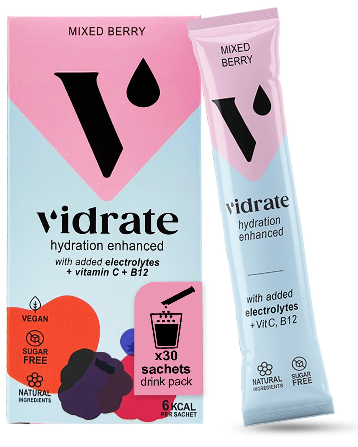 Vidrate Electrolytes Powder, Mixed Berry Variety Pack, 30 Sachets